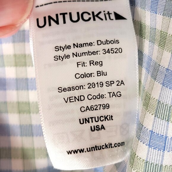 Untuckit Dubois Mens Large Wrinkle Free Button Up Shirt Blue Green Plaid LS - Picture 5 of 9